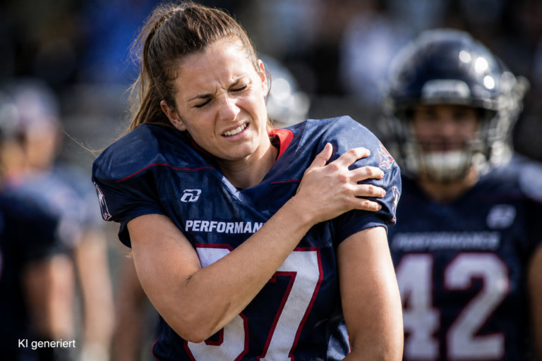 Verletzte American Football Spielerin, KI generiert